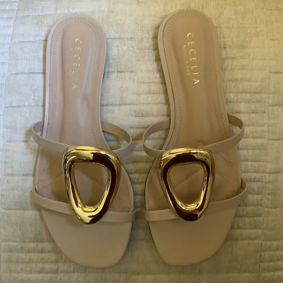 Cecelia New York Mig Leather Slide Sandals Nude Gold SZ 9 NWOT - Picture 2 of 15